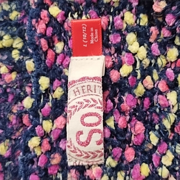 SO Soft Multi Colored Girls Sweater Navy Pink Lime Large 10/12 - Picture 3 of 10